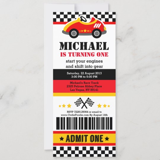Invitation Cards Invite Birthday Party Pass Race Car Entry Ticket 
