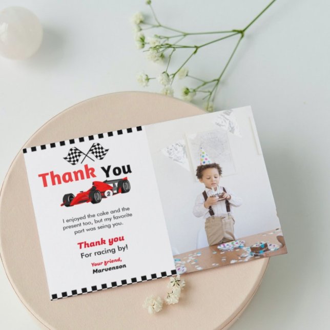 Race car two fast  birthday party thank you card (Creator Uploaded)