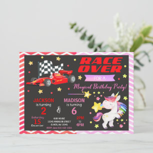 Race Car & Unicorn Joint Birthday Invitation