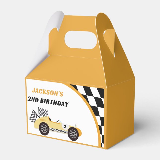 Race Car Yellow Birthday Party Favor Box (Front Side)