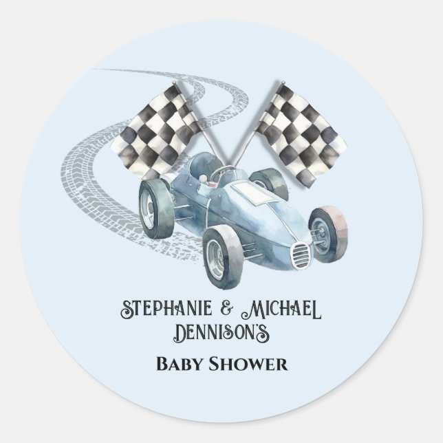 Race Care Baby Shower  Classic Round Sticker (Front)