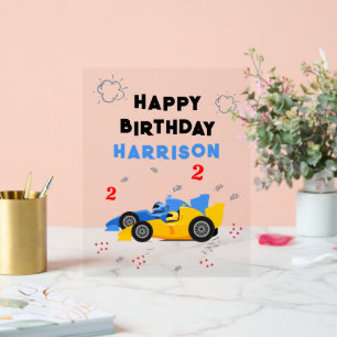 Race Cars 2nd Birthday Happy Birthday Name Acrylic Sign