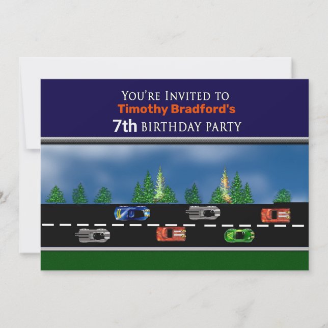 Race Cars, Birthday, Insert Name & AGE Invitation (Front)