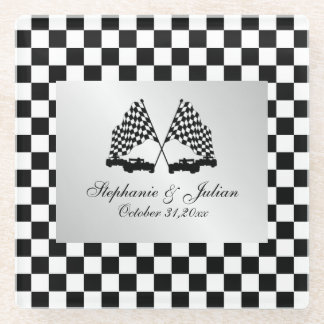 Race Cars Chequered Flag  Glass Coaster