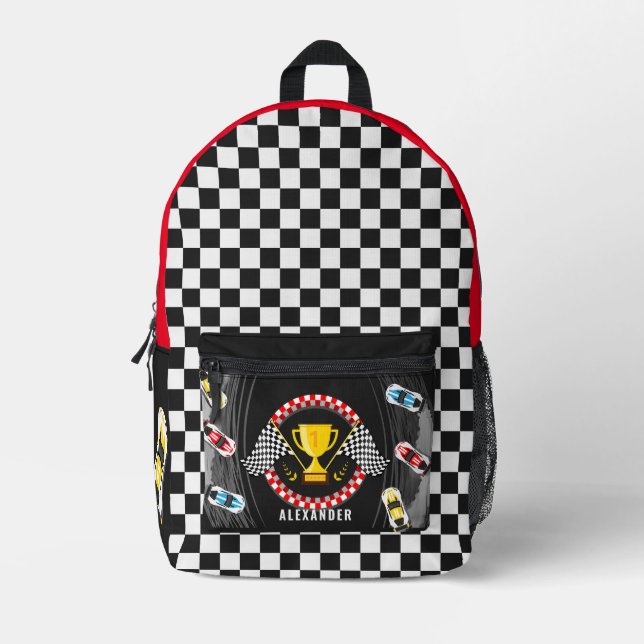 Race Cars Drifting Trophy Flag Racing Championship Printed Backpack (Front)