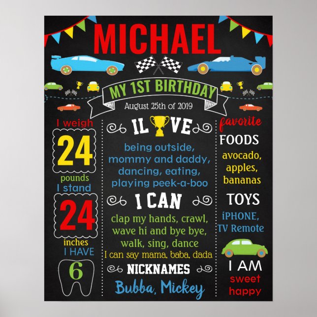 Race Cars Premier tableau de bord d'anniversaire (Devant)