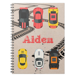 Race Cars with Tire Tread Marks Personalized Notebook