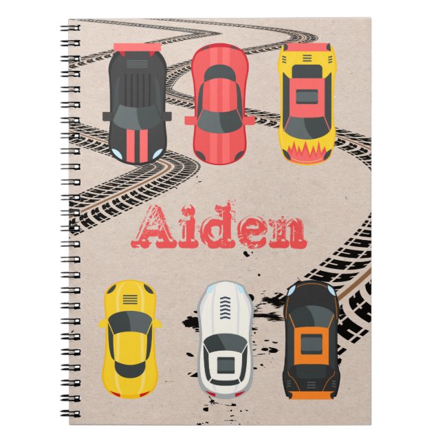 Race Cars with Tire Tread Marks Personalized    Notebook (Front)