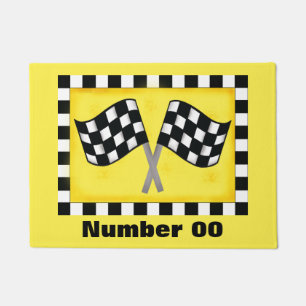 Race Chequered Flag Custom Number Personalized Doormat