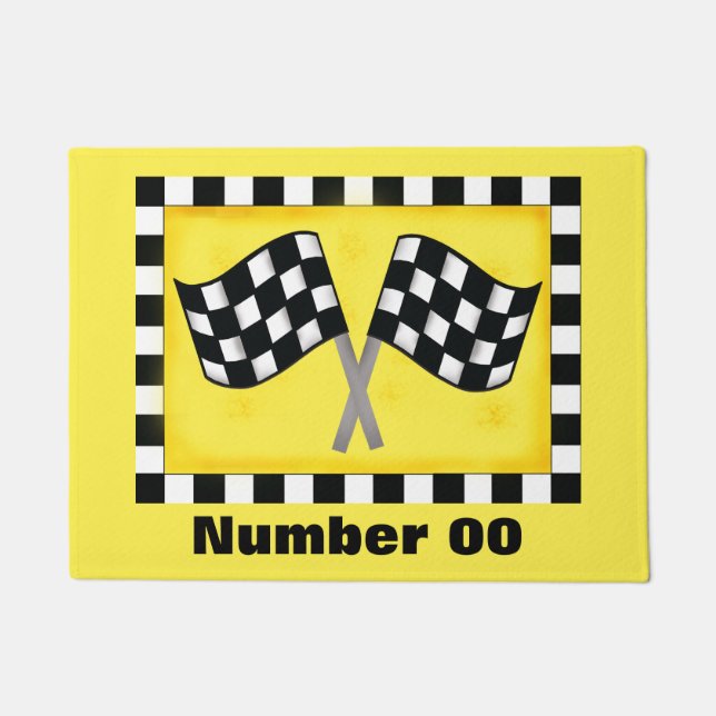 Race Chequered Flag Custom Number Personalized Doormat (Front)