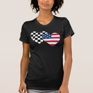Race chequered USA flag heart T-Shirt