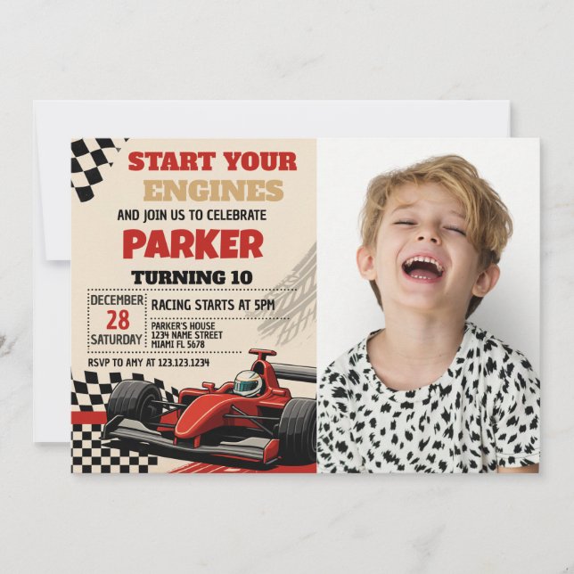 Race Day Birthday Invitation with photo (Front)