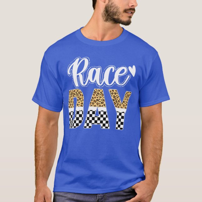 Race Day Leopard Race Day Checkered Flag Race Days T-Shirt (Front)