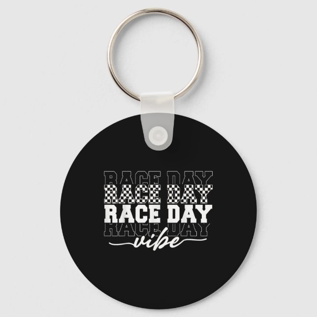 Race Day Vibes Chequered Coquette Bow Car Racing M Keychain (Front)