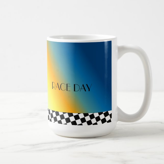 Race Day with Black and White Chequered Border Coffee Mug (Right)
