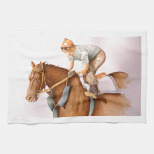 Race Horse and Jockey Kitchen Towel