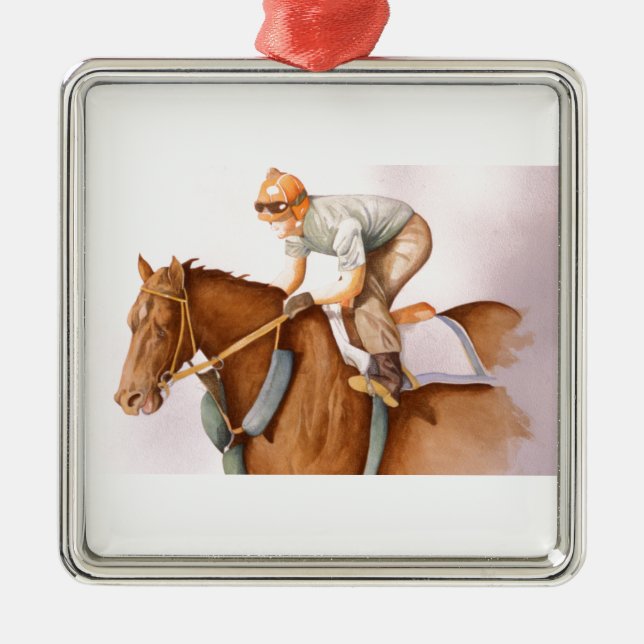 Race Horse and Jockey Metal Ornament (Front)
