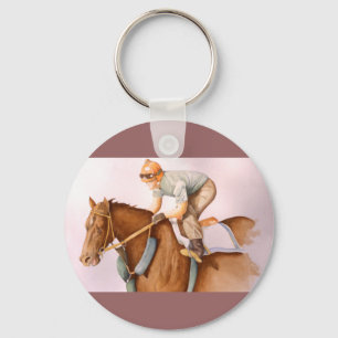 Race Horse and Jockey WaterColor Keychain