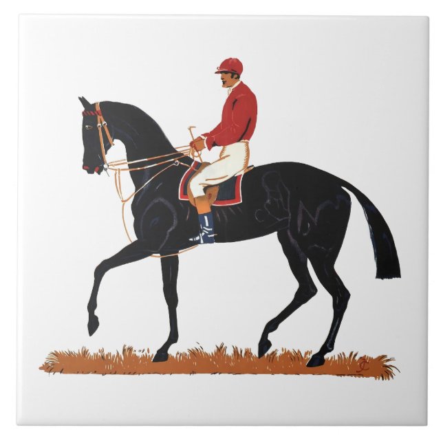 Race Horse Derby Jockey Vintage Style Tile (Front)