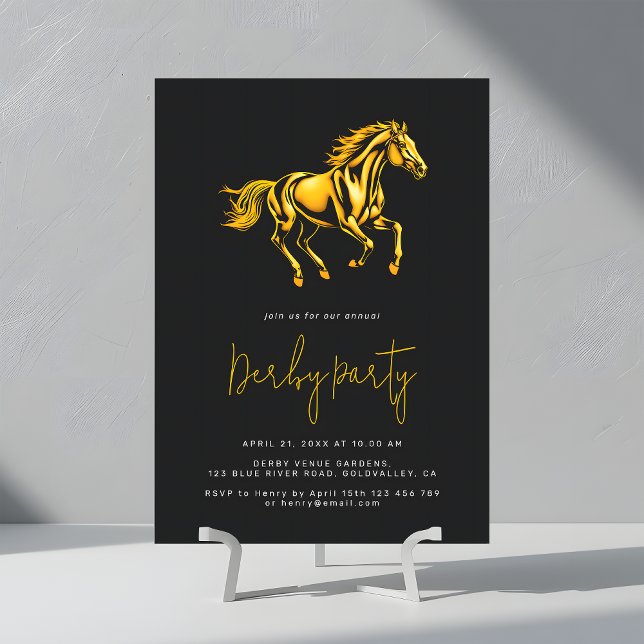 Race Horse Derby Party Elegant Black and Gold Invitation (Creator Uploaded)