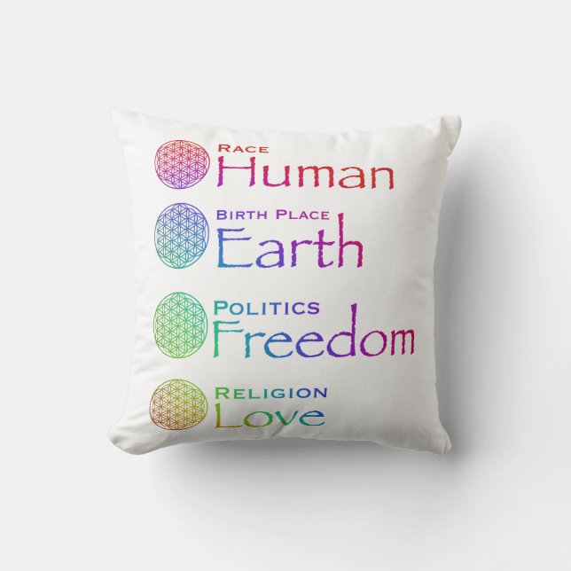 Race: Human Birthplace: Earth Politics: Freedom  Throw Pillow (Front)