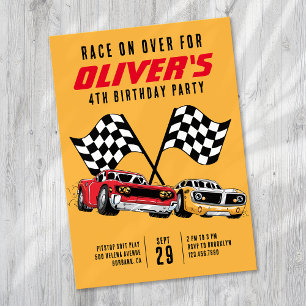 Race on Over Cars Birthday Party Invitation