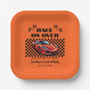 Race on Over Modern Red Sports Car Any Age Paper Plate