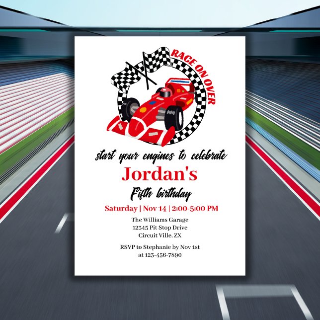 Race On Over Red Race Car Any Age Birthday Invitation (Creator Uploaded)