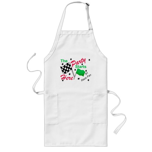 Race Party Starts Here Chequered Flag Custom Long Apron (Front)