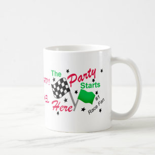 Race Party Starts Name Personalized Chequered Flag Coffee Mug