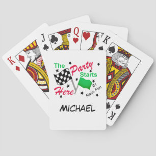 Race Party Starts Name Personalized Chequered Flag Playing Cards