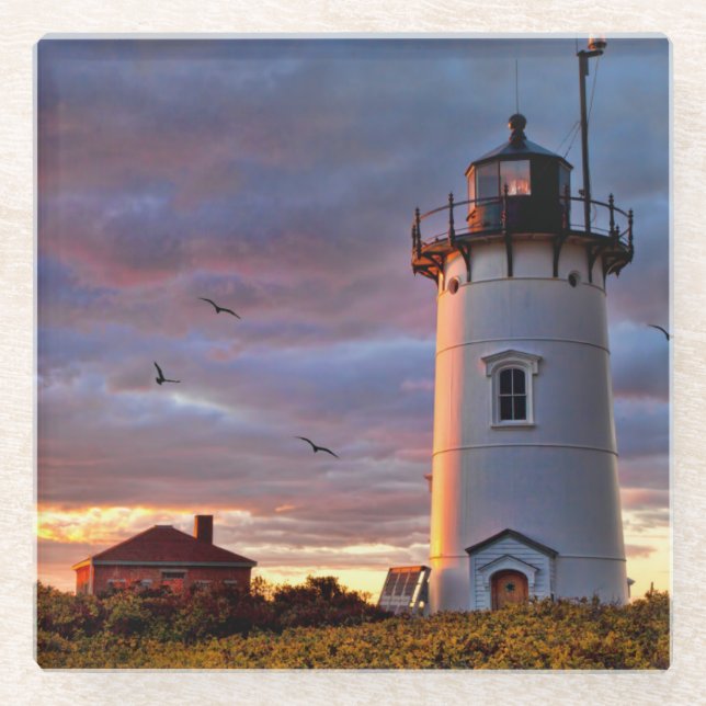 Race Point Lighthouse Glass Coaster (Front)