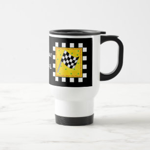 Race Time Name Personalized Chequered Flag Travel Mug