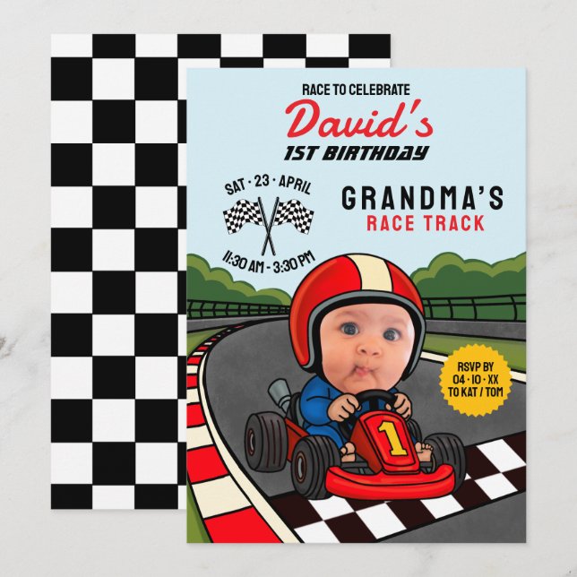 Race to Celebrate! Custom 1st Birthday Invitation (Front/Back)