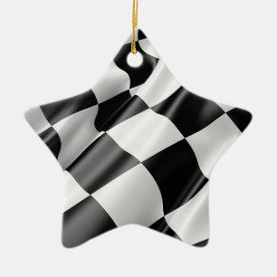 Race Track Flag Flag Black And White Finish Speed Ceramic Ornament