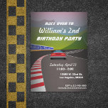 Race Track Race Car Kids Birthday Party Invitation<br><div class="desc">A curving racetrack with red car up ahead and simple text with a fast flare. More car colours available in my store. For the backer colour: Click "Customize It" and use the swatches on the right to change the background colour. The eyedropper tool gives you even more swatches, and "advanced"...</div>