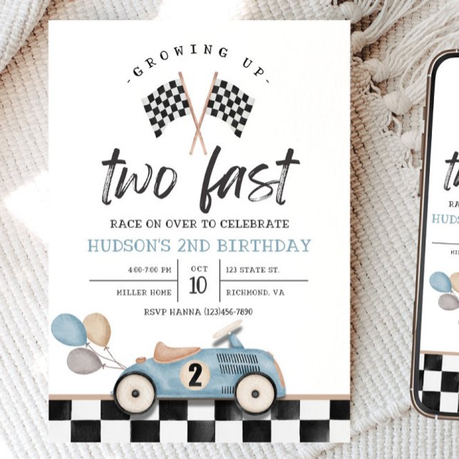 Racecar Anniversaire Invitation Deuxième Anniversa (Créateur téléchargé)