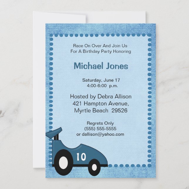 Racecar  Birthday Invitation (Front)