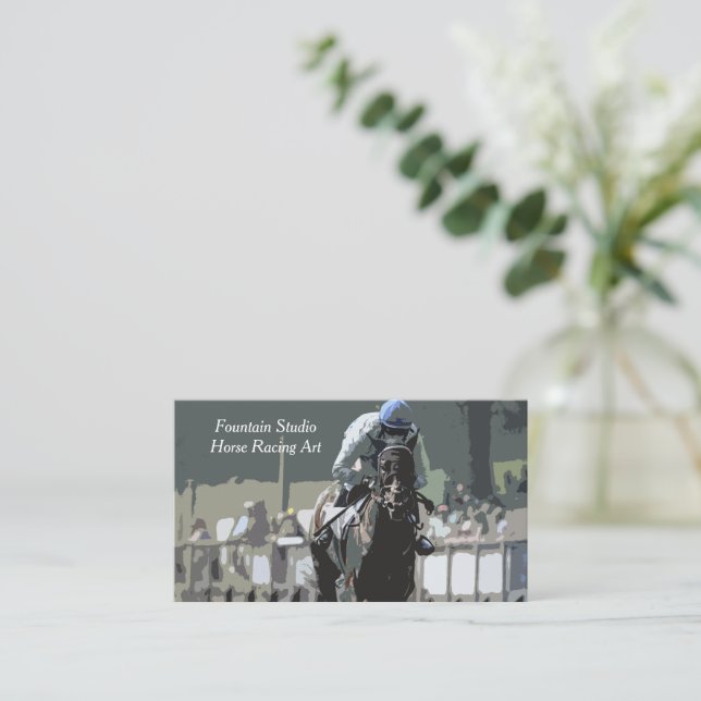 Racehorse With Jockey In Blue Business Cards (Standing Front)
