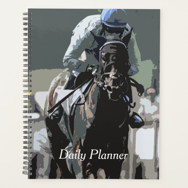 Racehorse With Jockey In Blue Daily Planner (Front)