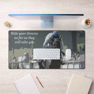 Racehorse With Jockey In Blue Desk Mat