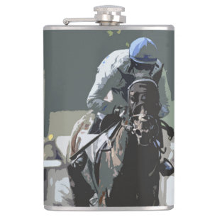 Racehorse With Jockey In Blue Drink Flask