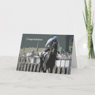 Racehorse With Jockey In Blue Greeting Card