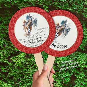 Racehorses and Jockeys Derby Party Red Hand Fan