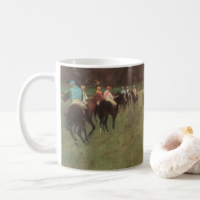 Racehorses at Longchamp by Edgar Degas Coffee Mug (With Donut)