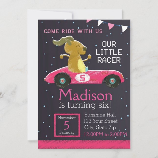 Racer Car Invitation (girl) (Front)