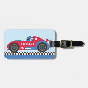 Racer in Blue and Red Race Car Kids Personalized Luggage Tag