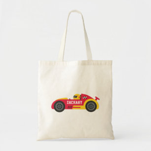 Racer in Yellow and Red Race Car Kids Personalized Tote Bag