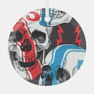 Racer Skull: Vintage Seamless Rebellion. Glass Ornament