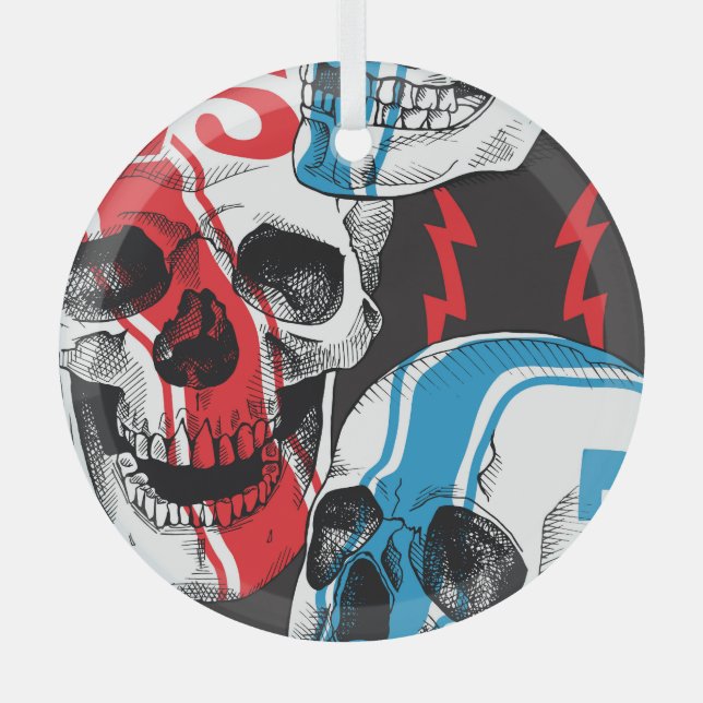 Racer Skull: Vintage Seamless Rebellion. Glass Ornament (Front)